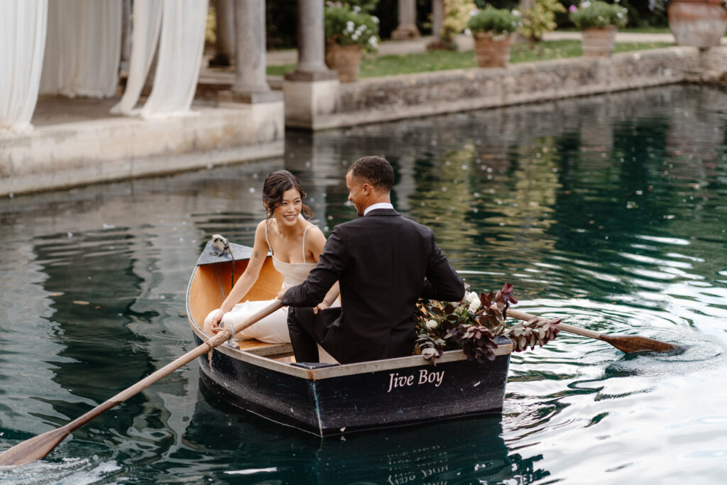 Euridge Manor Wedding - Couples Portraits on the rowing boat