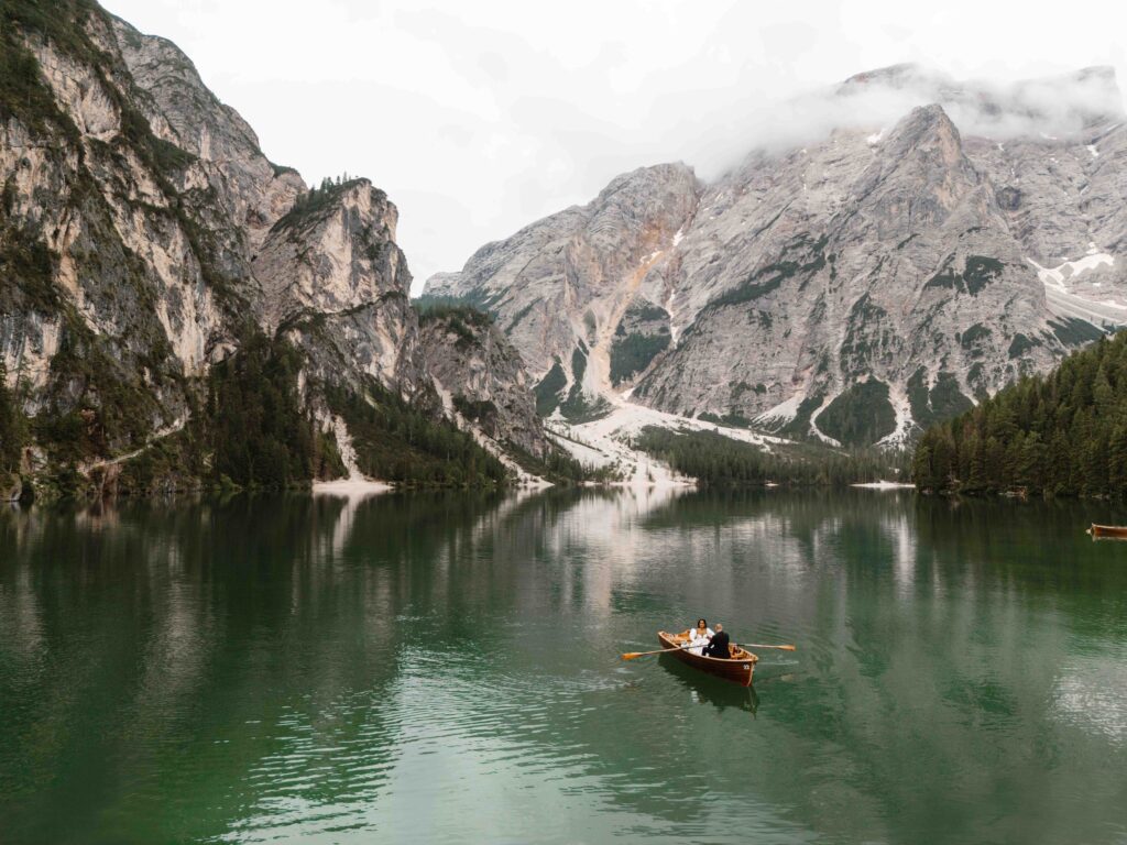 Dolomites Lago Di Braies Drone Photo