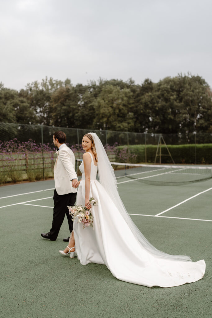 Family Home Farm Marquee Wedding Photographer - Editorial Tennis Court Portraits