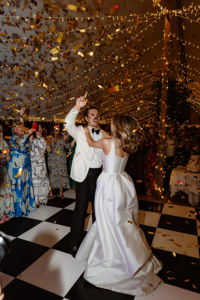 Family Home Farm Marquee Wedding Photographer - Confetti on the Dancefloor